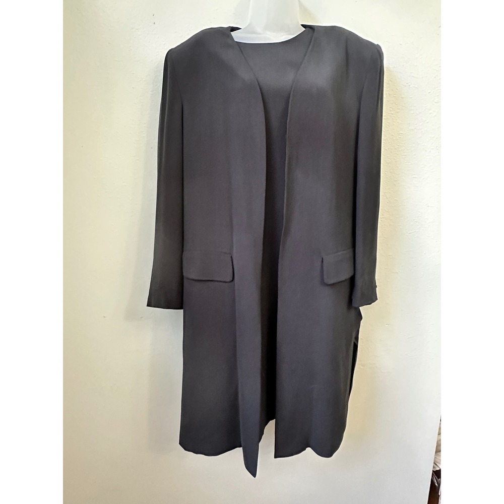 Parisian Room Black 100% Silk 2 Piece Dress and Long Jacket Set Womens Size 12